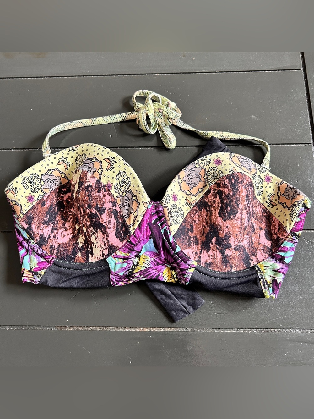 Maaji Teal-Trim Floral tiger Print Bikini Top